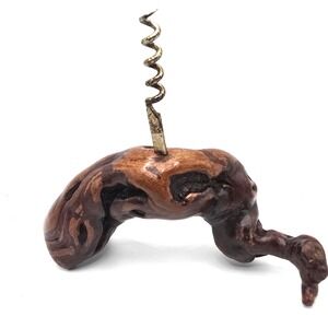 60s VTG French Grapevine Root Wood Corkscrew Wine Bottle Opener Rustic‎ Barware